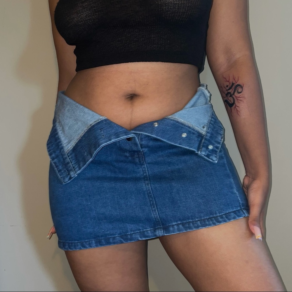 Vintage Fold Over Denim Mini Skirt